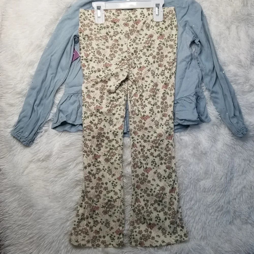 Nanette Kids 2 piece set -  Long Sleeve Top with Flair Floral Pants, 6X - Picture 3 of 3